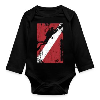 Scuba Diving Flag Diver Dive Water Oze - Organic Longsleeve Baby Bodysuit - black - Front