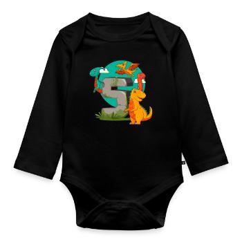 5th Birthday 5 Years Dino Dinosaur Fan - Organic Longsleeve Baby Bodysuit - black - Front