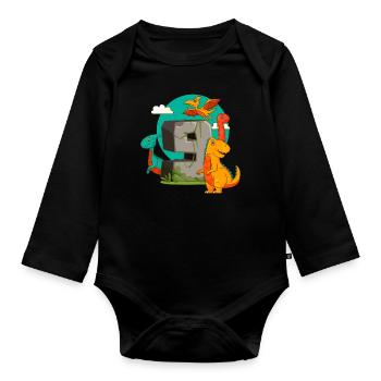 9th Birthday 9 Years Dino Dinosaur Fan - Organic Longsleeve Baby Bodysuit - black - Front