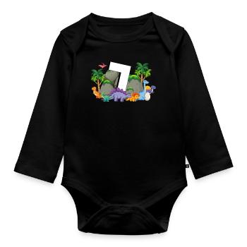 7th Birthday 7 Years Dino Dinosaur Fan - Organic Longsleeve Baby Bodysuit - black - Front