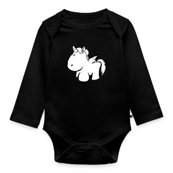 unicorn horse animal angel fly - Organic Longsleeve Baby Bodysuit - black - Front