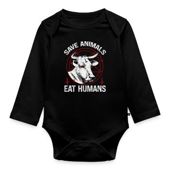 Tiere Fressen Menschen Design Für Tiermissbrauch - Baby Bio-Langarm-Body - Schwarz - Vorne