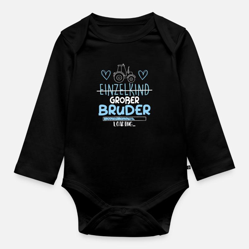 Einzelkind Großer Bruder Loading Traktor - Baby Bio-Langarm-Body - Schwarz
