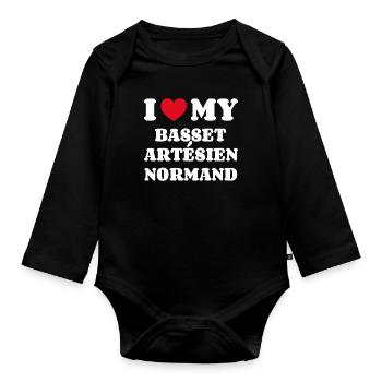 I Love My Basset Artésien Normand - Organic Longsleeve Baby Bodysuit - black - Front