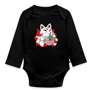Niedlicher Kitsune Ramen Japanische Nudeln Kawaii - Baby Bio-Langarm-Body - Schwarz - Vorne