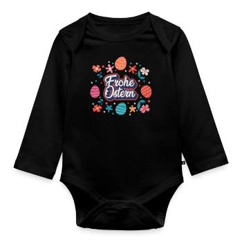 Ostern | Frohe Ostern - Baby Bio-Langarm-Body - Schwarz - Vorne