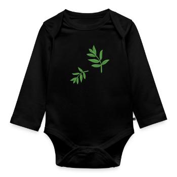 leaves plant spring natural pattern leaf - Organic Longsleeve Baby Bodysuit - black - Front