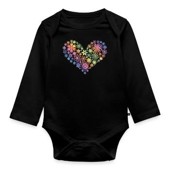Frühling Blumen Herz Sommer Liebe Valentinstag Fun - Baby Bio-Langarm-Body - Schwarz - Vorne