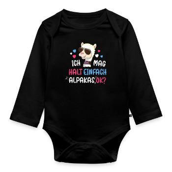 Ich liebe Alpakas Lama Liebhaber Alpakabesitzer - Baby Bio-Langarm-Body - Schwarz - Vorne