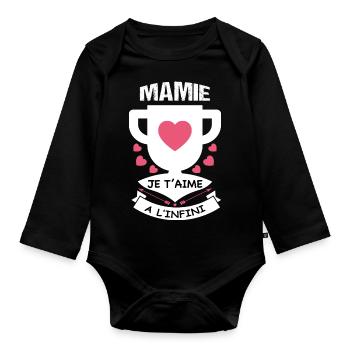 Mamie je t'aime à l'infini - Body Bébé bio manches longues - noir - Devant