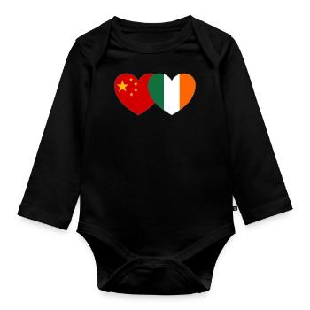 China Ireland Flag Heart - Organic Longsleeve Baby Bodysuit - black - Front
