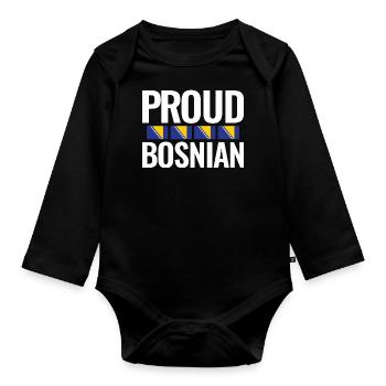Proud Bosnian Bosnien Balkan Bosnische Flagge - Baby Bio-Langarm-Body - Schwarz - Vorne