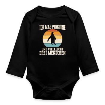 Pinguin Pinguine Tier - Baby Bio-Langarm-Body - Schwarz - Vorne