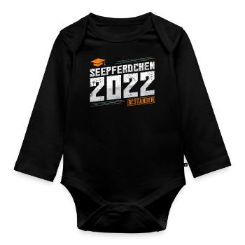 Seepferdchen 2022 bestanden Prüfung Abzeichen - Baby Bio-Langarm-Body - Schwarz - Vorne