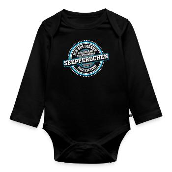 Seepferdchen Kinder schwimmen Abzeichen - Baby Bio-Langarm-Body - Schwarz - Vorne