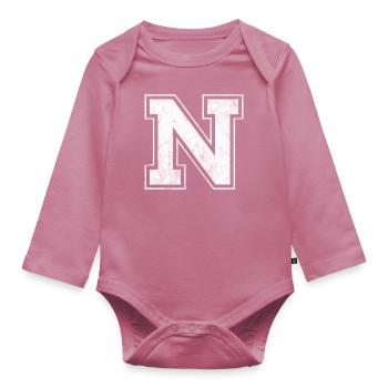 Letter N - Organic Longsleeve Baby Bodysuit - mauve - Front