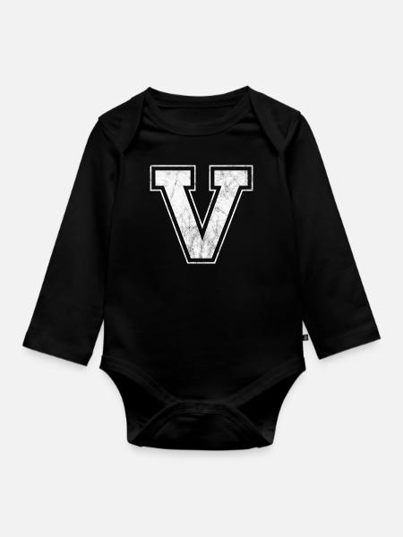 Buchstabe V - Baby Bio-Langarm-Body - Schwarz
