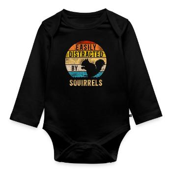 Squirrel Acorn Retro Vintage - Baby Bio-Langarm-Body - Schwarz - Vorne