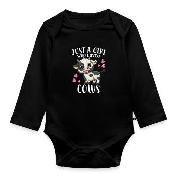 Funny Farmer Cow Lover Just A Girl Who Loves Cows - Organic Longsleeve Baby Bodysuit - black - Front