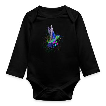 Kolibri Kolibris Vogel Hummingbird Tier - Baby Bio-Langarm-Body - Schwarz - Vorne