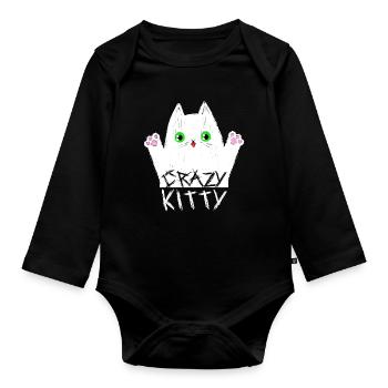 Crazy Kitty - Organic Longsleeve Baby Bodysuit - black - Front