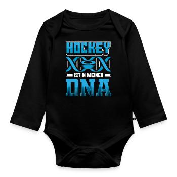 Hockey | Hockey ist in meiner DNA - Baby Bio-Langarm-Body - Schwarz - Vorne