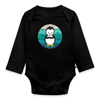 Lustiger Wütender Pinguin Seevogel Retro Geschenk - Baby Bio-Langarm-Body - Schwarz - Vorne