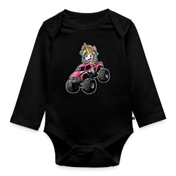 Monster Truck Licorne Camion Fille Pickup - Body Bébé bio manches longues - noir - Devant