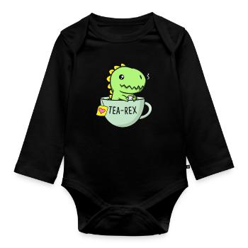 Tea Rex Cute Dinosaur TRex In A Tea Cup - Baby Bio-Langarm-Body - Schwarz - Vorne