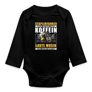 Antrieb Koffein Laute Musik Gabelstaplerfahrer - Baby Bio-Langarm-Body - Schwarz - Vorne