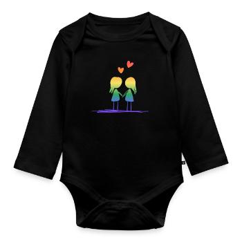 Les amoureux aiment les cœurs LGBT Lesbiennes - Body Bébé bio manches longues - noir - Devant