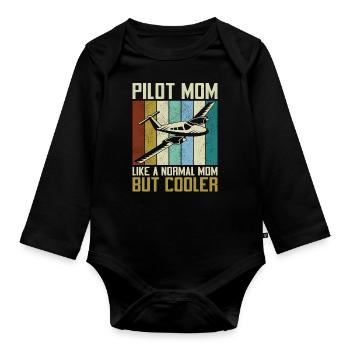 Airplane Pilot Mom Mother Vintage - Baby Bio-Langarm-Body - Schwarz - Vorne
