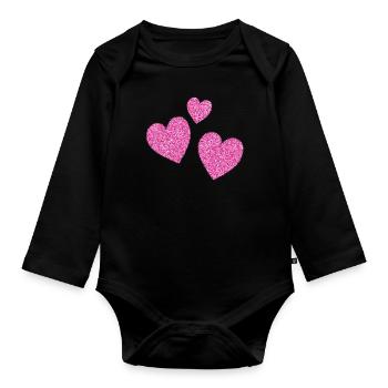 3 cœurs roses scintillants coeur - Body Bébé bio manches longues - noir - Devant