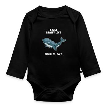 Whale Ocean J’aime vraiment les baleines OK - Body Bébé bio manches longues - noir - Devant
