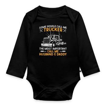 Trucker Truck Driver Dad Father - Baby Bio-Langarm-Body - Schwarz - Vorne