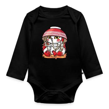 Niedlicher Kitsune Ramen Japanische Nudeln Kawaii - Baby Bio-Langarm-Body - Schwarz - Vorne