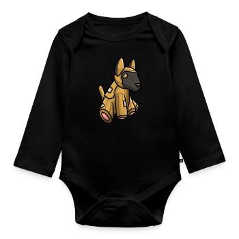 Malinois Dog Cuddly Toy Motif - Organic Longsleeve Baby Bodysuit - black - Front