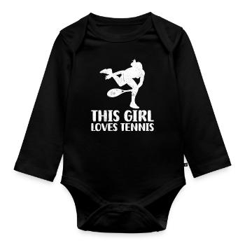 This girl Loves Tennis - Organic Longsleeve Baby Bodysuit - black - Front