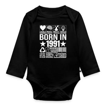 Né en 1991 Content Warning Label Code à barres - Body Bébé bio manches longues - noir - Devant