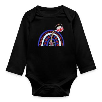 Union Jack Flag Mit Tee Tasse - Baby Bio-Langarm-Body - Schwarz - Vorne