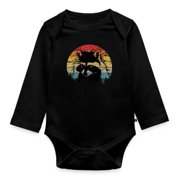 Waschbär Racoon Tier Geschenk Frettchen Marder - Baby Bio-Langarm-Body - Schwarz - Vorne