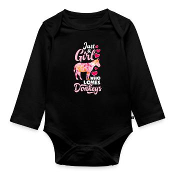 Lustiges Esel Liebhaber Geschenk Mädchen Esel - Baby Bio-Langarm-Body - Schwarz - Vorne