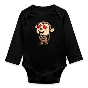 Monkey Emoticon Emotion Monkey Lover - Organic Longsleeve Baby Bodysuit - black - Front