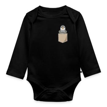 Böser Pinguin Brusttasche Print Seevogel Geschenk - Baby Bio-Langarm-Body - Schwarz - Vorne