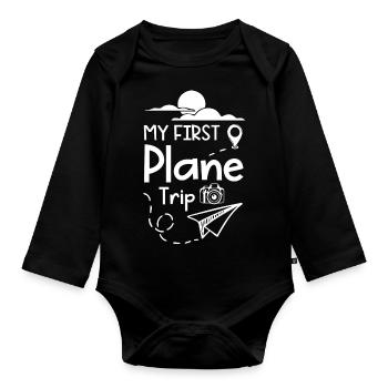 Mon premier voyage en avion - Body Bébé bio manches longues - noir - Devant