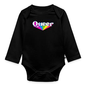 Retro Queer Pride LGBTQ Gay LGBT Ally Rainbow - Body Bébé bio manches longues - noir - Devant