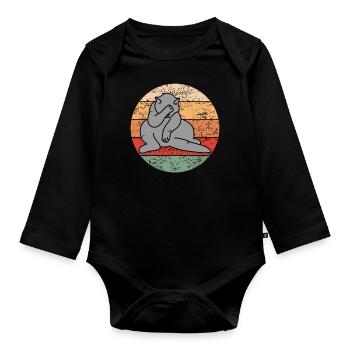 Katze Facepalm Lustiges Kätzchen Retro Geschenk - Baby Bio-Langarm-Body - Schwarz - Vorne