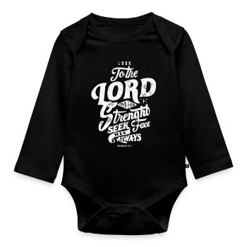 SEIGNEUR FORT FORT PLUS FORT SENTIR JÉSUS DIEU BIBLE MOTIFS - Body Bébé bio manches longues - noir - Devant