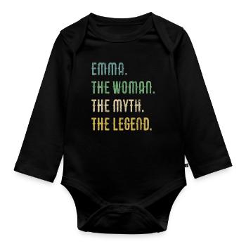 Emma The Woman The Myth The Legend - Baby Bio-Langarm-Body - Schwarz - Vorne