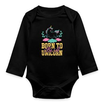 Einhorn Born To Be A Unicorn - Baby Bio-Langarm-Body - Schwarz - Vorne